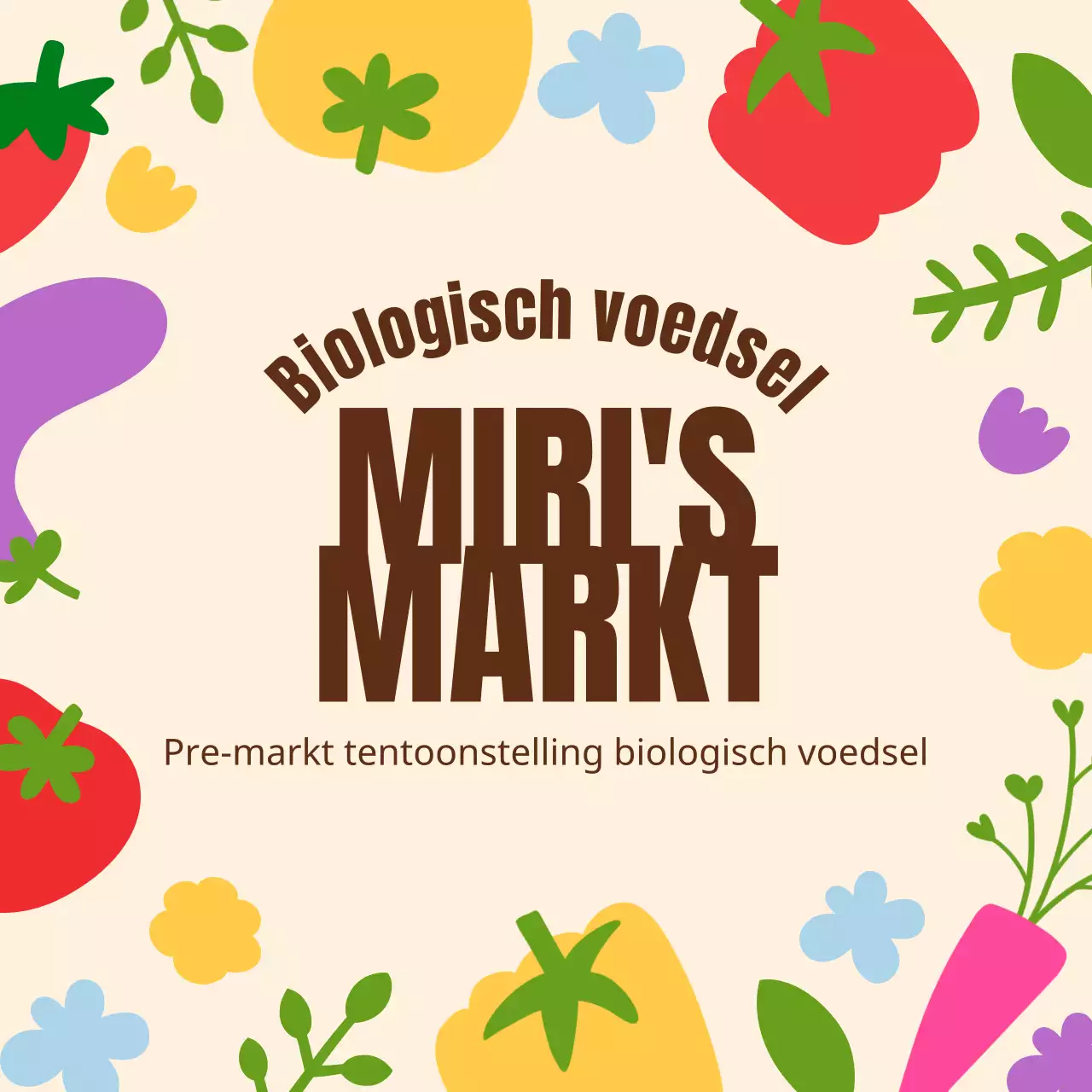 Biologische marktinhoud in beige, leuke illustraties