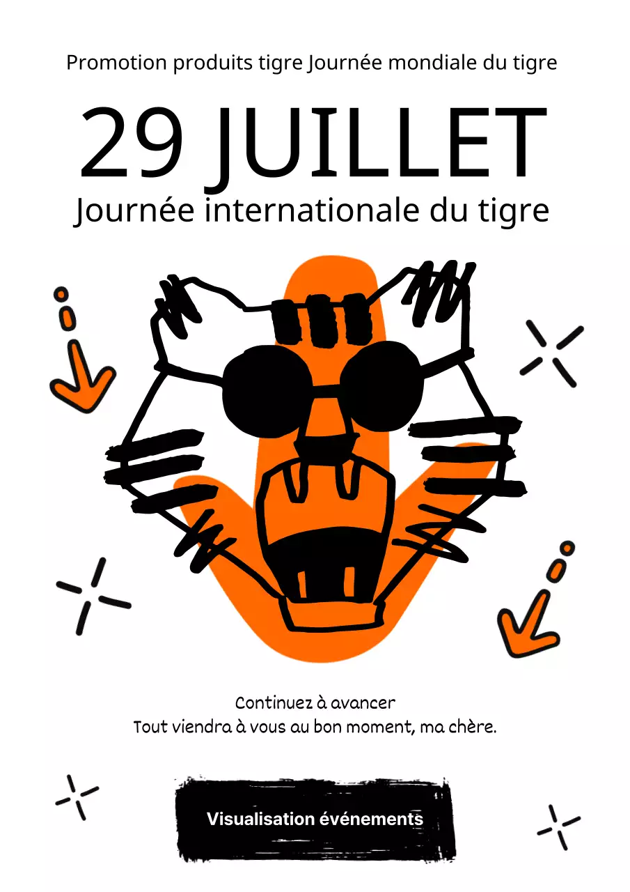 Tigre dessiné à la main avec de jolies lunettes de soleil en orange et noir