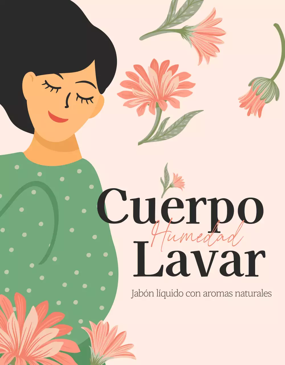 Promociona un gel de baño con una ilustración de una flor rosa