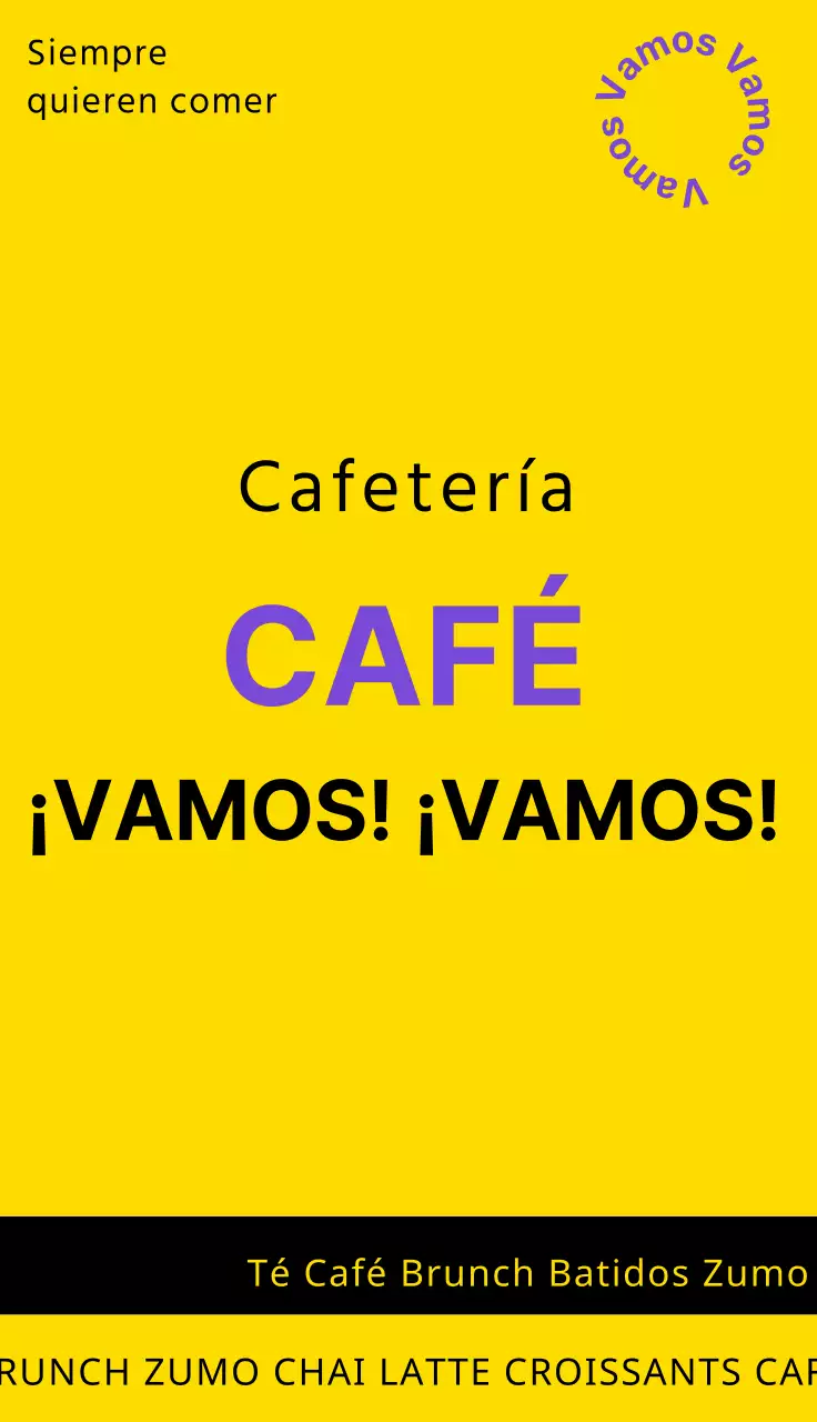 Un sencillo rótulo para una cafetería en amarillo, negro y morado con texto y formas relacionadas con la cafetería Gogo Coffee.