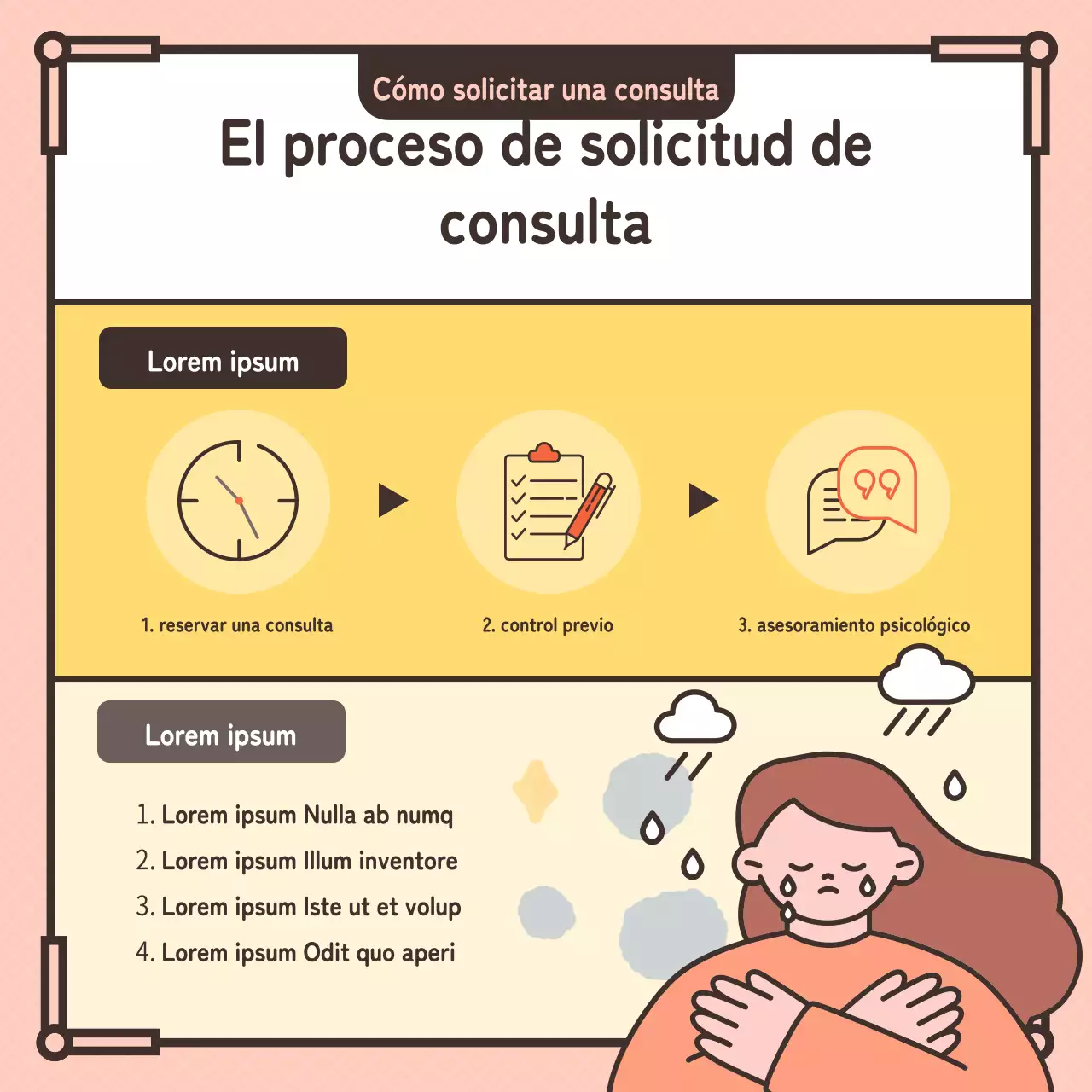 Ilustración en rosa pastel para promocionar un centro de asesoramiento psicológico