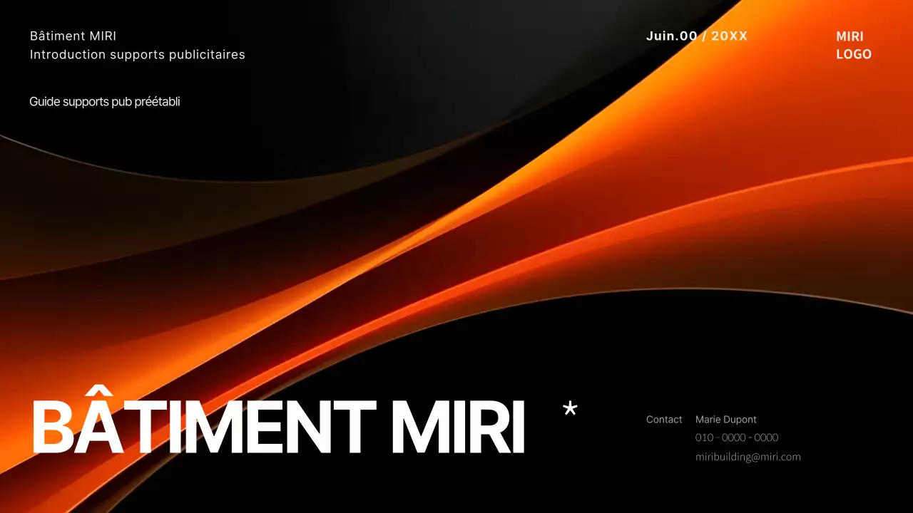 Un bâtiment noir et orange épuré, une publicité pour un produit en bref