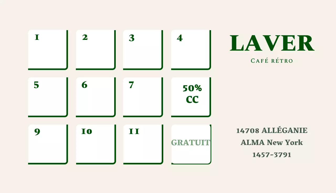 Carte de visite de coupon de timbre vintage avec logo de café sur fond vert