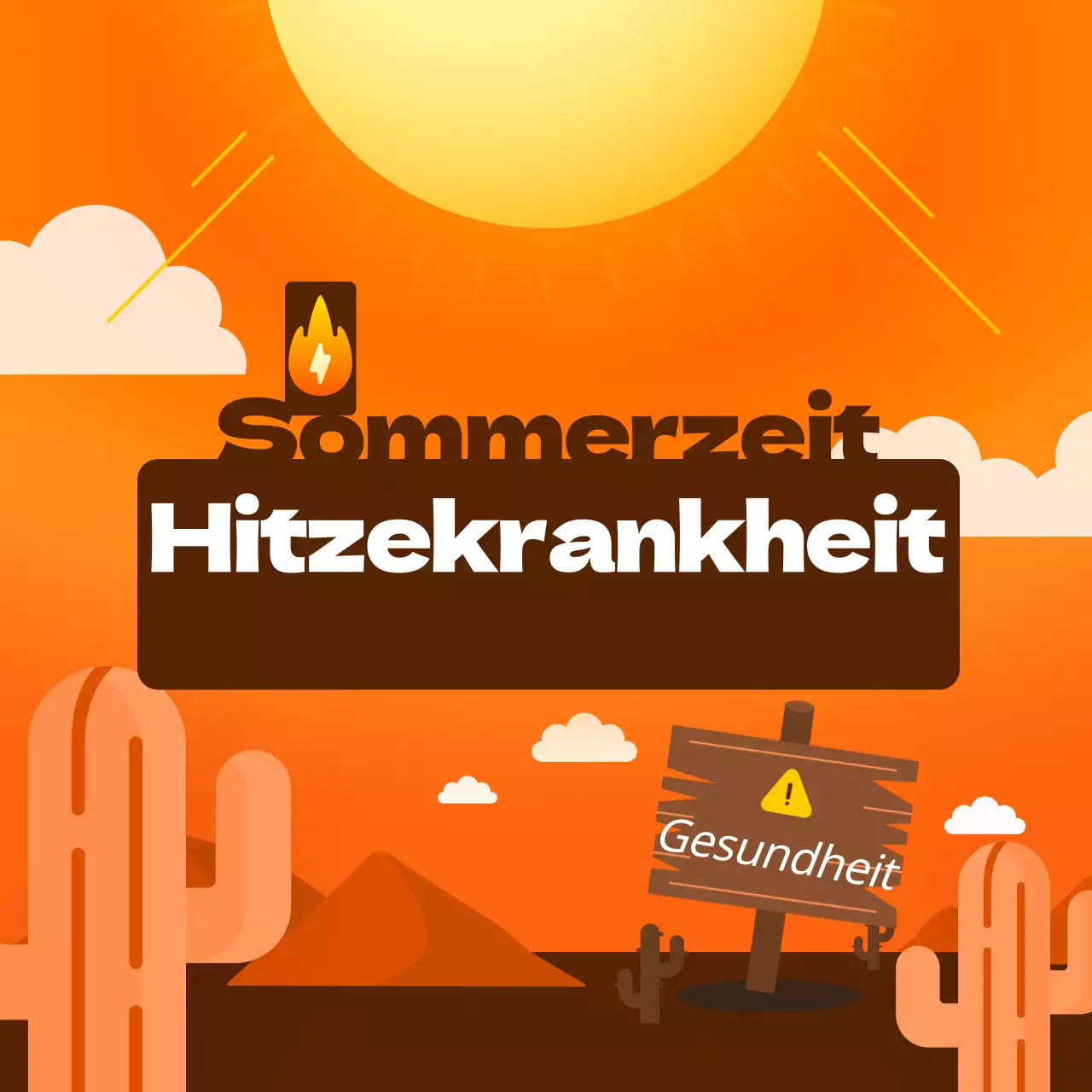 Starker Illustrationsstil in Orange und Braun Vorsicht vor Hitzekrankheiten in der Hitzewelle