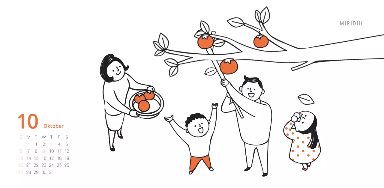 Schattige geïllustreerde groene bureaukalender met familiethema