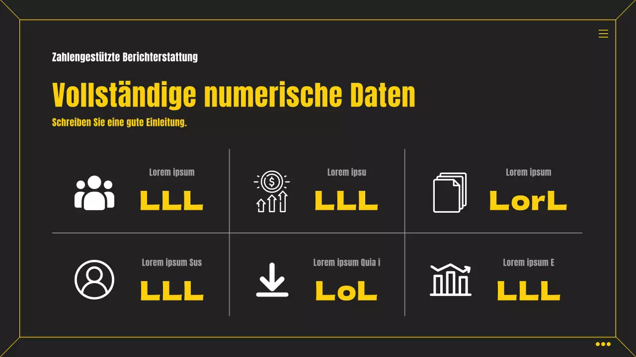 Einfache schwarze und gelbe infografische Business-Scorecard