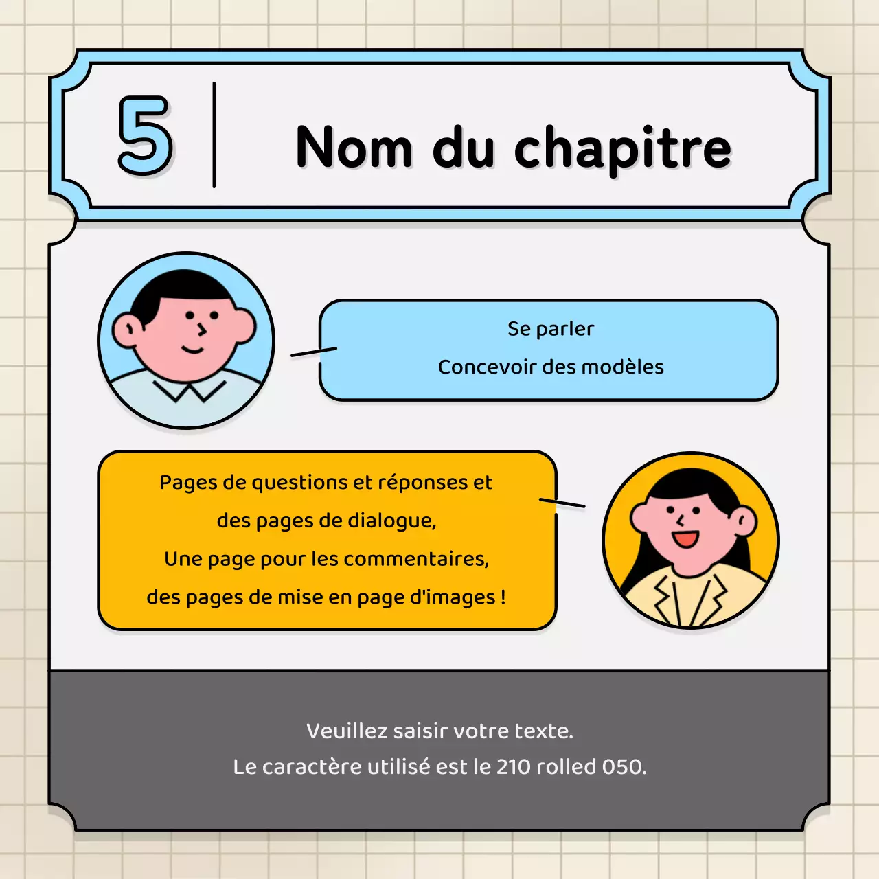 Bulles de texte bleu clair et jaune et illustration mignonne