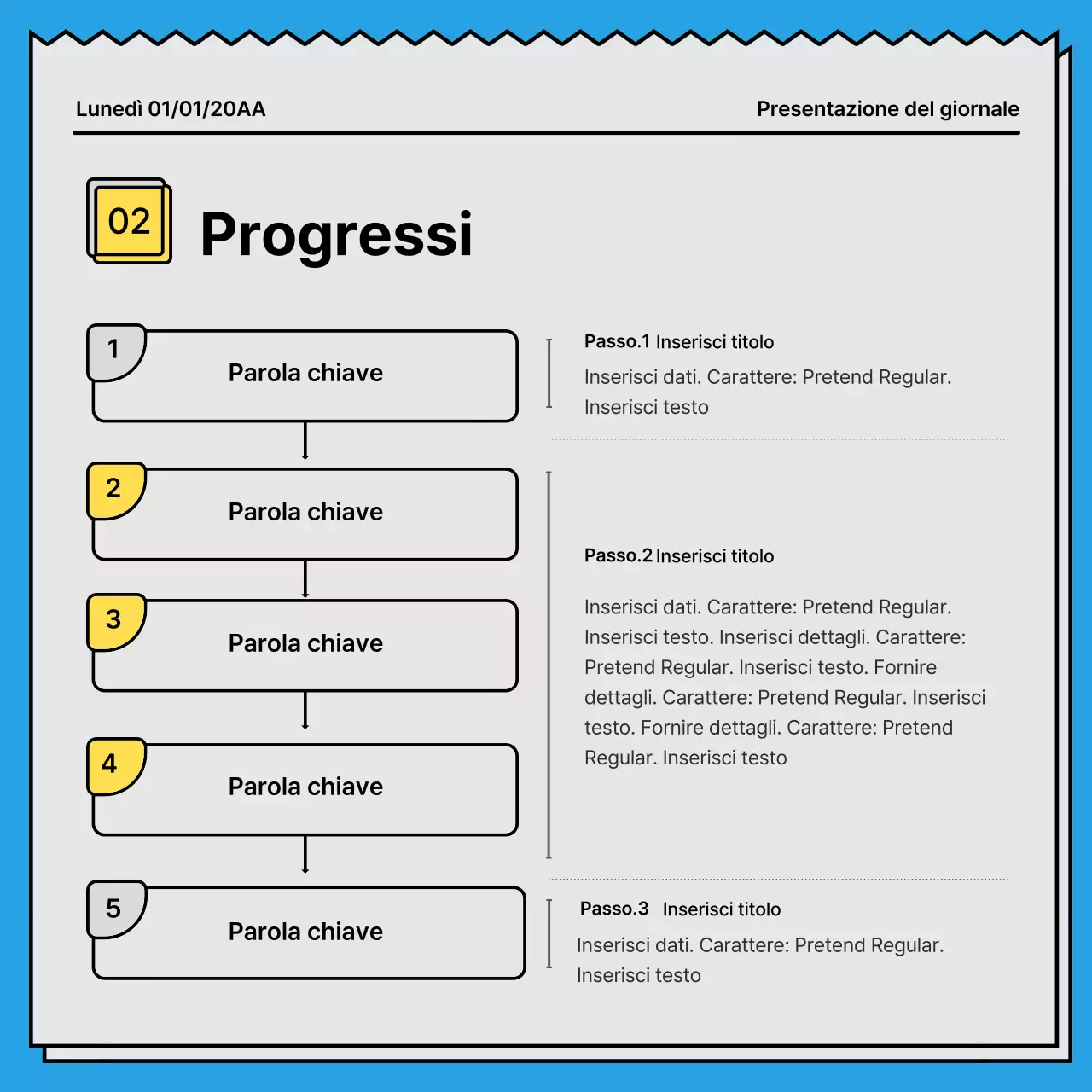 Cartolina di notizie in grassetto, che attira l'attenzione, con un concetto di giornale e colori d'accento gialli e azzurri.