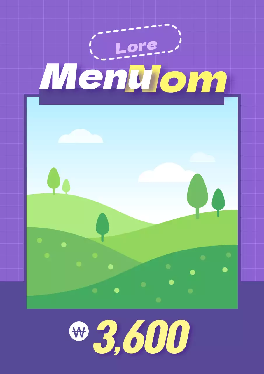 Promouvoir un menu unique simple et basique avec des photos et du texte en violet