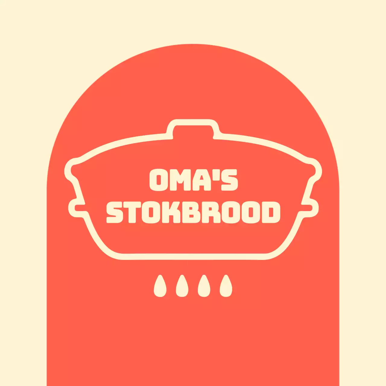 Oma's stokbroodwinkel balsa met gebogen rode vormen op een ivoorkleurige achtergrond