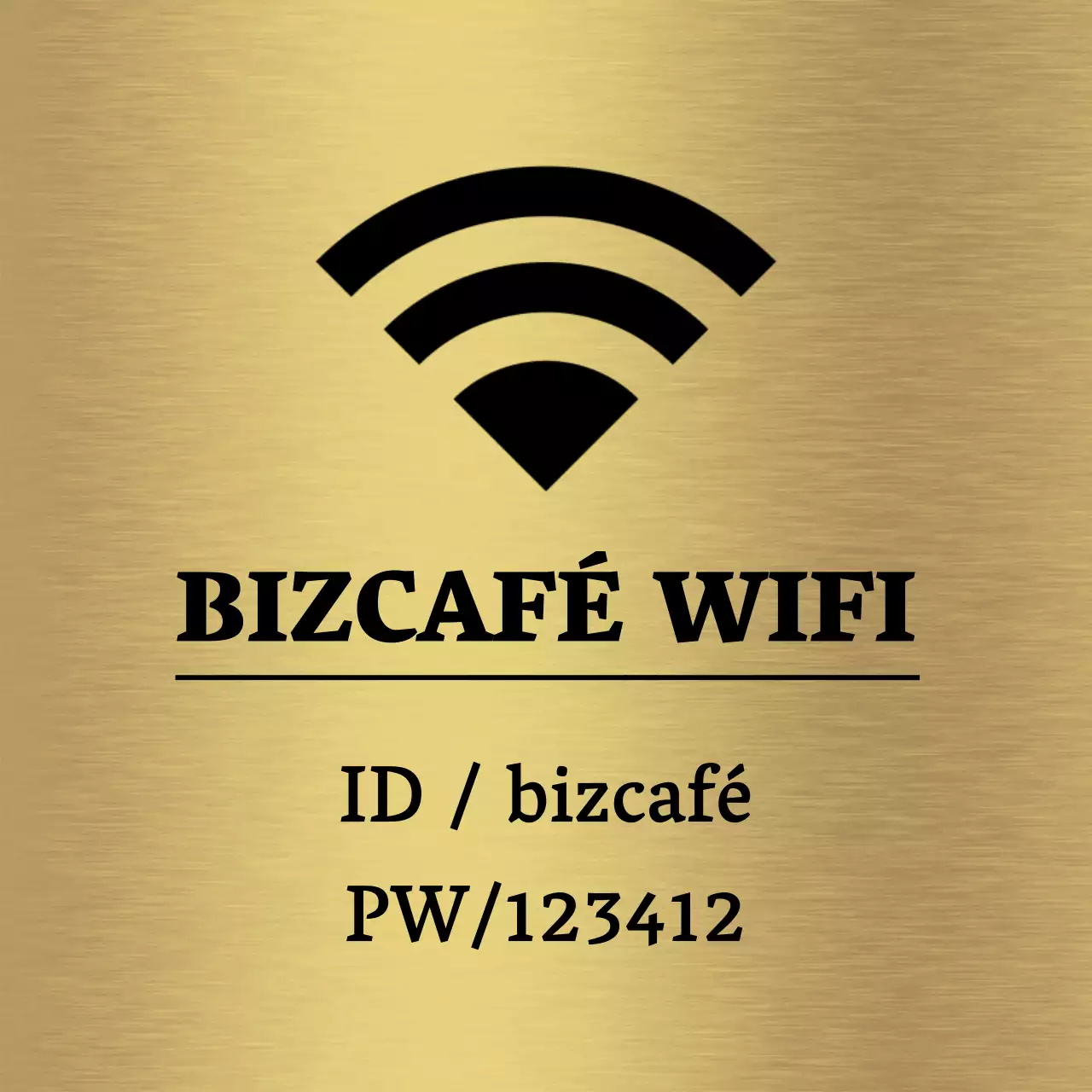 Sinalética simples com informações sobre a localização da loja em preto, wifi e ícones simples