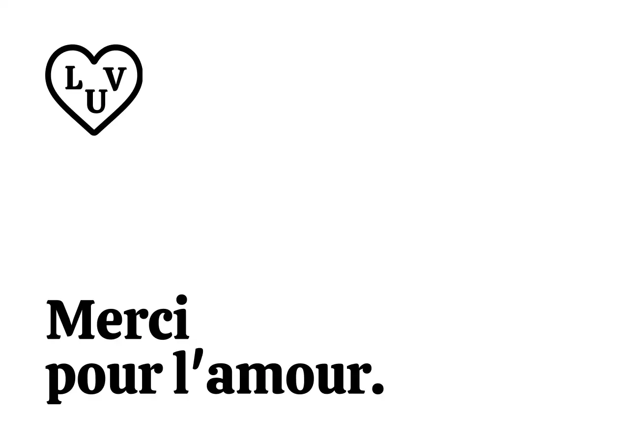 Une enveloppe de remerciement simple, portant la marque, avec un texte noir et une illustration en forme de cœur.