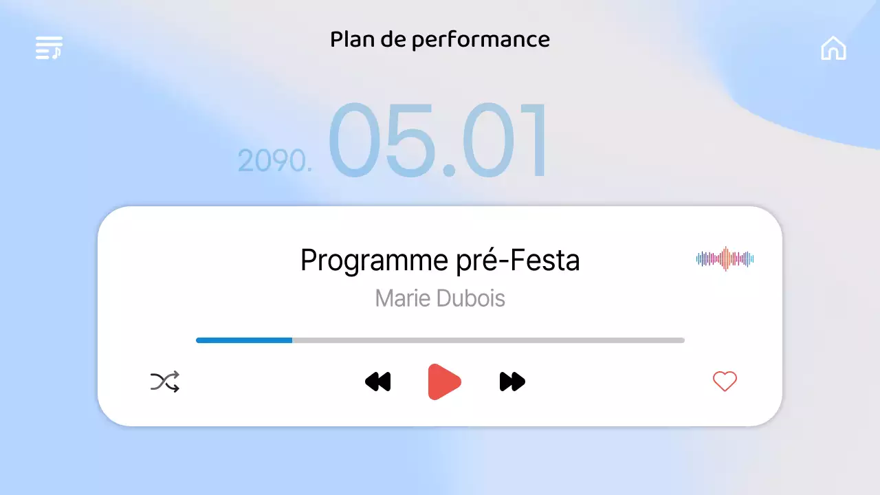 Une brochure de concerts émotionnelle avec un dégradé de bleu dans le style de l'interface utilisateur de la musique