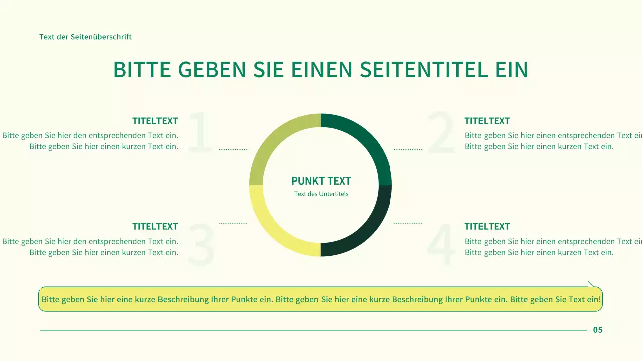 Einfache Geschäftsprojektpräsentation mit grünen Kreispunkten