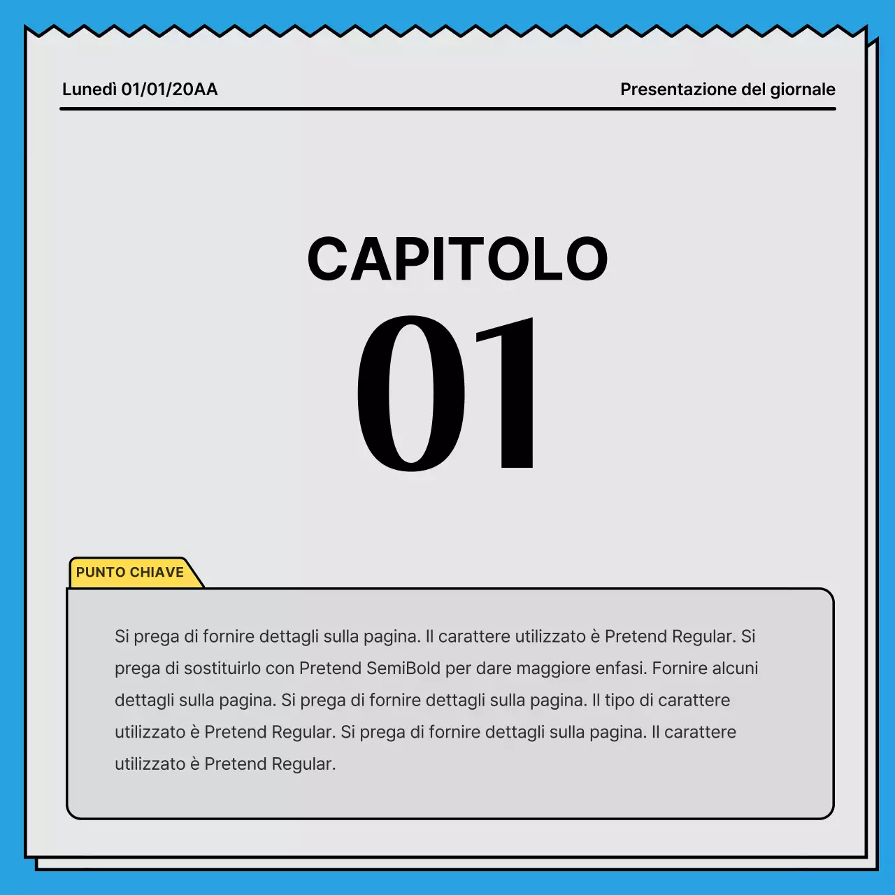 Cartolina di notizie in grassetto, che attira l'attenzione, con un concetto di giornale e colori d'accento gialli e azzurri.