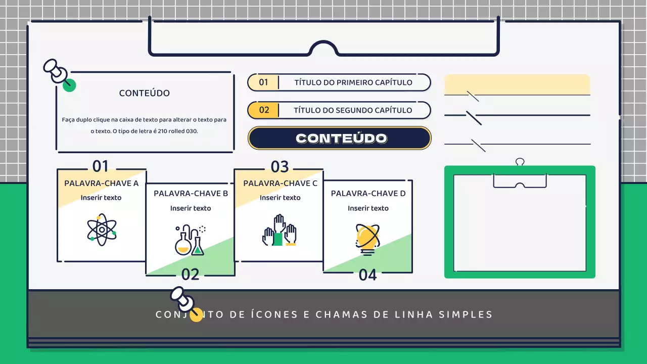 Apresentação sobre a conceção de ícones bonitos e básicos em verde e amarelo