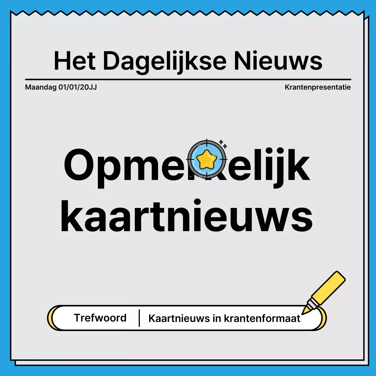 Gedurfd, opvallend kaartnieuws in een krantenconcept met gele en lichtblauwe accentkleuren