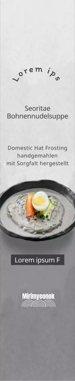Werbung für koreanische Bohnennudelsuppe auf grauem Hintergrund für ein klares Erscheinungsbild
