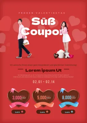 Niedlicher Valentinstag-Gutschein-Event-Flyer in Rot