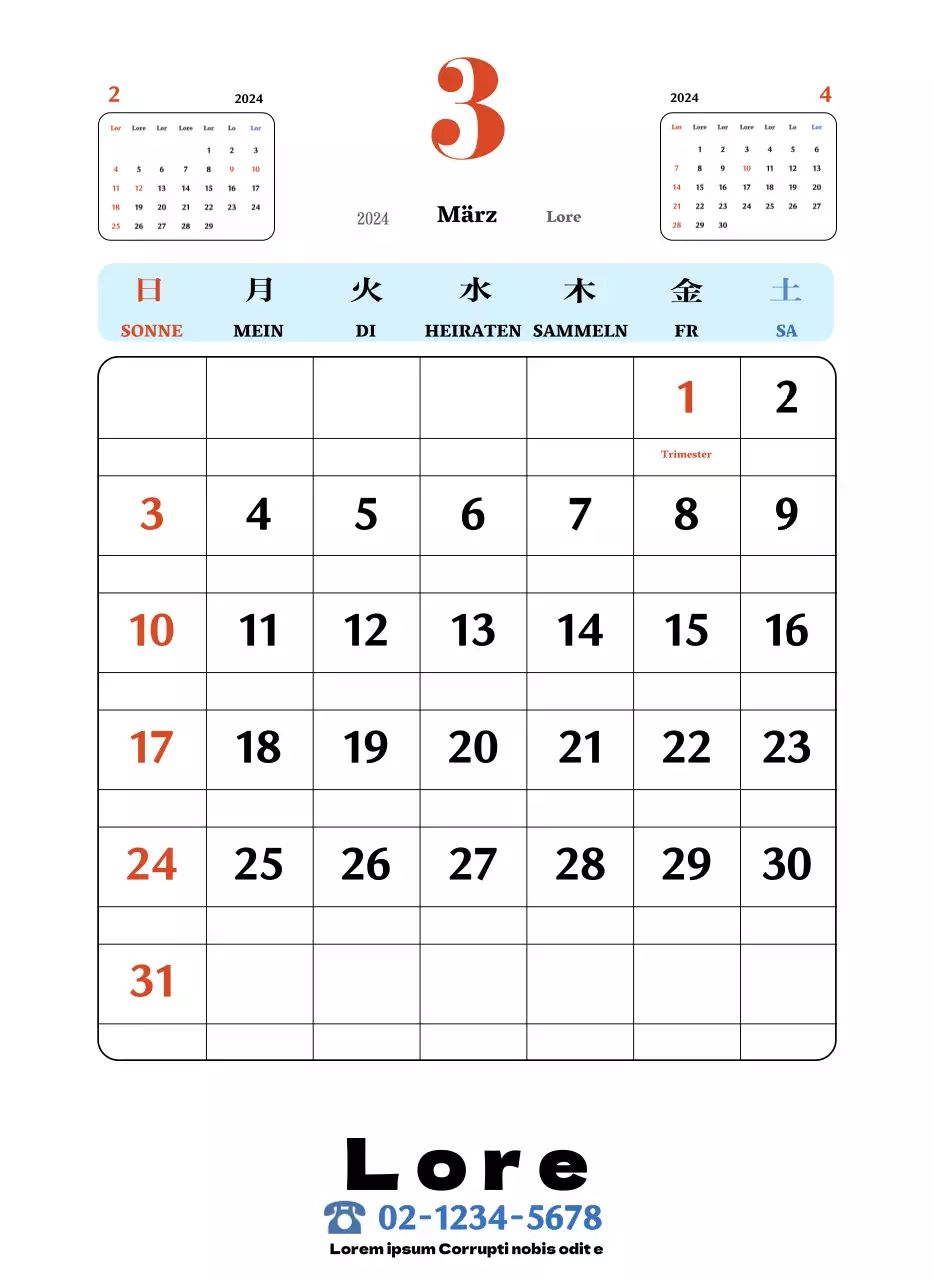 Rote und blaue Retro-Untersetzer Erinnerungskalender