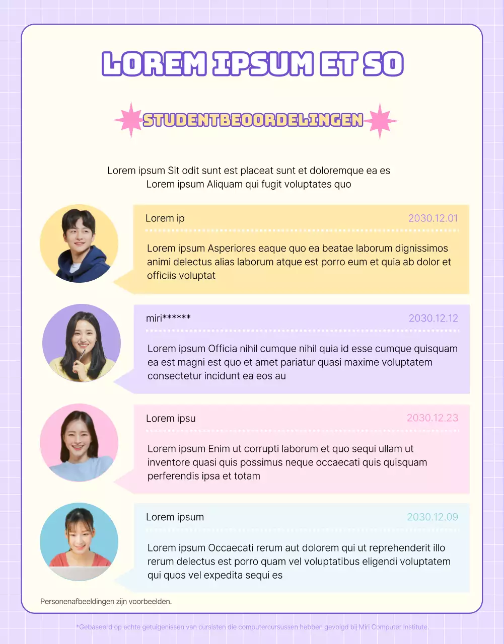 Bevorder computerlessen met een roze en paars websiteconcept