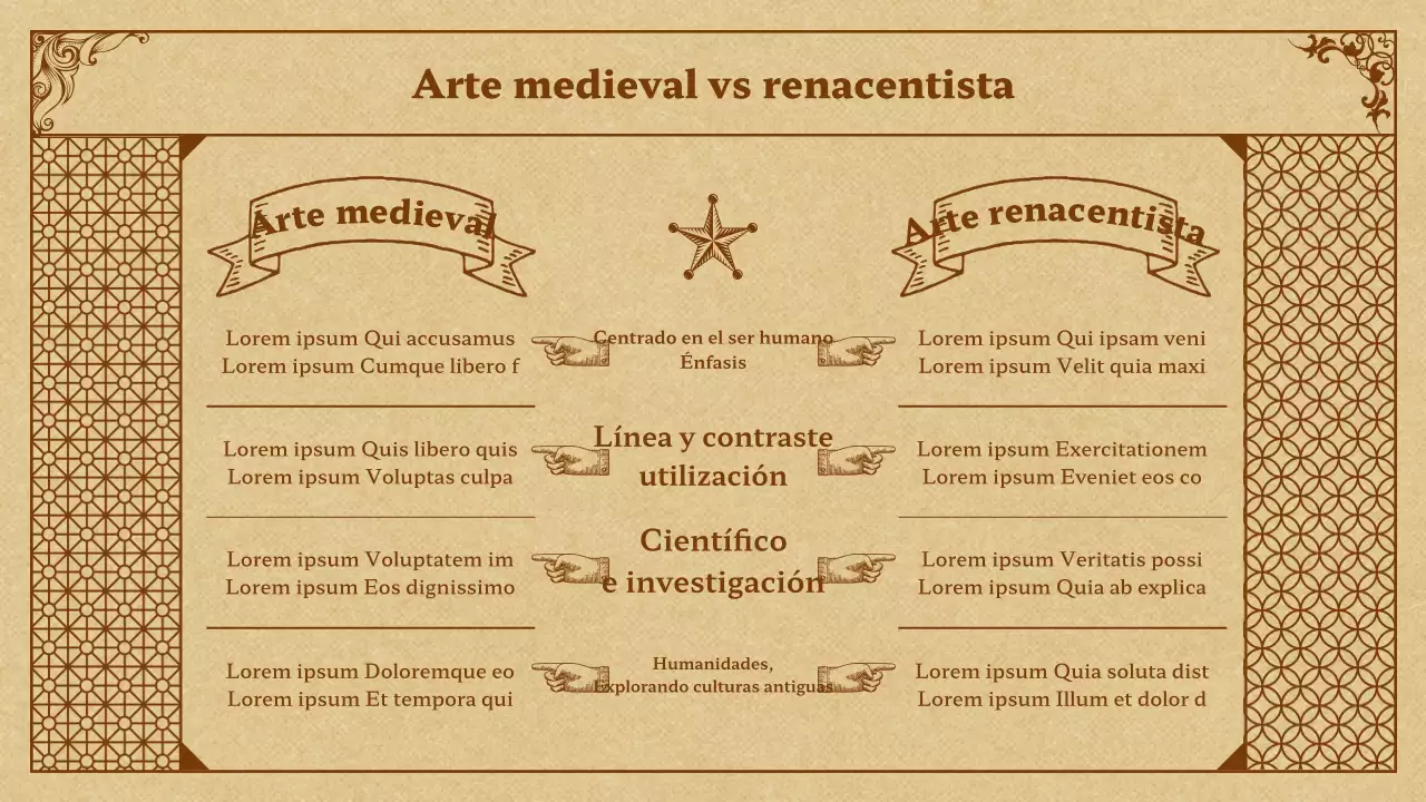 Arte medieval en presentación beige y marrón