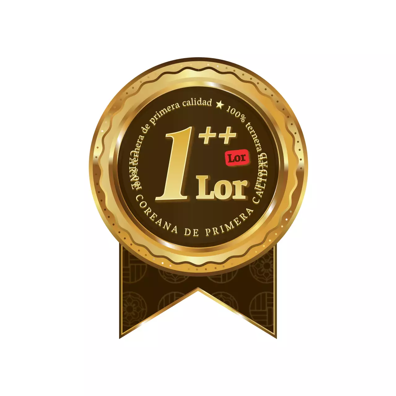 Un brillante y lujoso marco medallón en dorado y marrón Información sobre el concepto Carne de vacuno coreana Grado 1