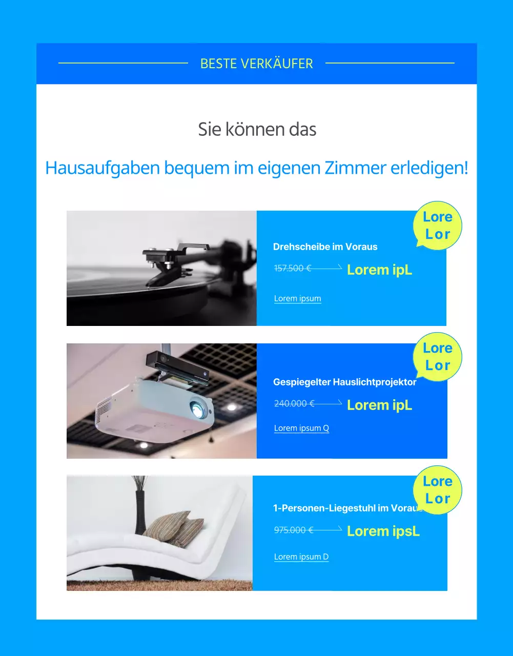 Sommergeräte im Angebot in Hellblau und Chartreuse