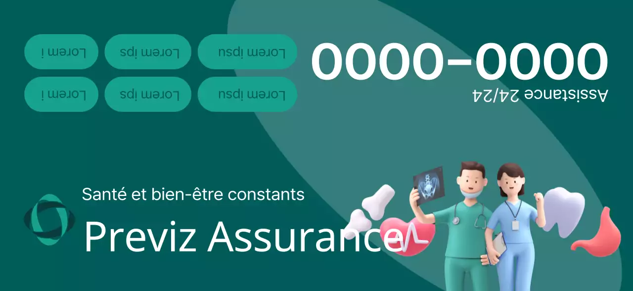 Document promotionnel d'une compagnie d'assurance avec des illustrations 3D aux tons sombres et des icônes de santé.