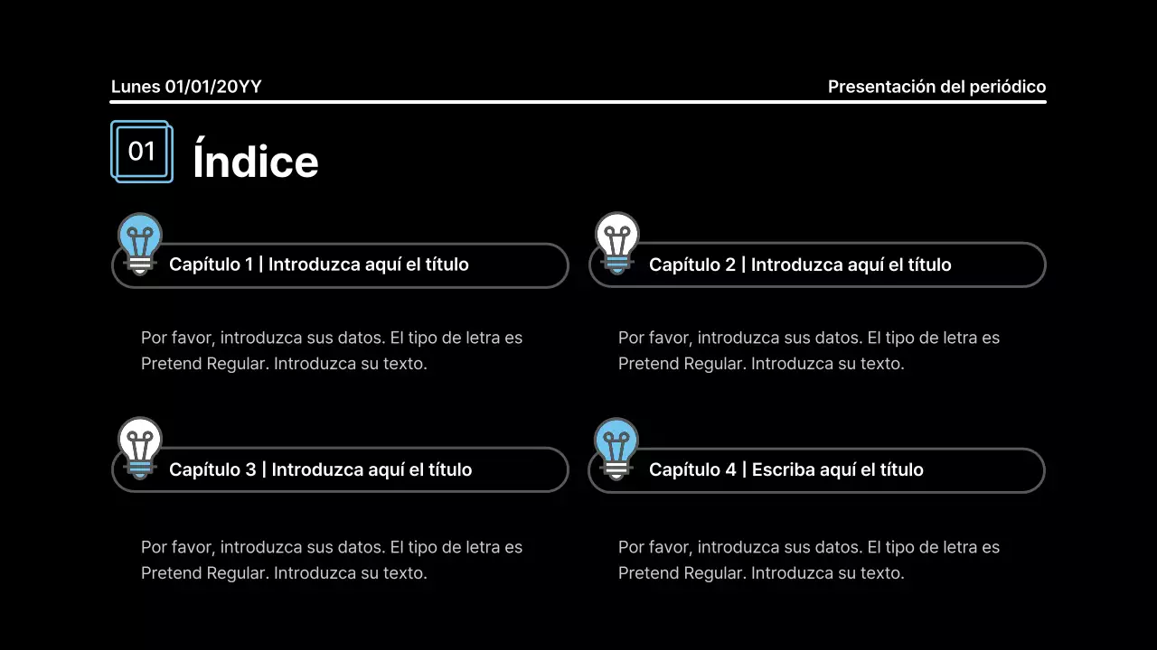 Presentación llamativa con líneas atrevidas en un concepto de periódico sobre fondo negro