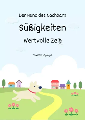 Eine niedliche illustrierte Welpengeschichte mit einem hellblauen und chartreusen Hintergrund