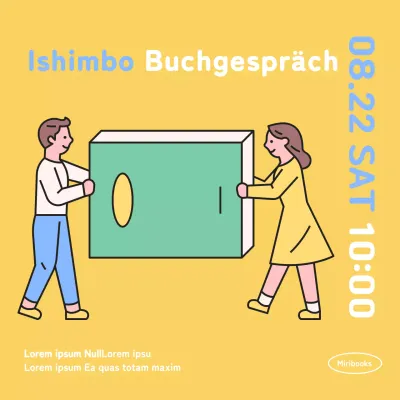 Eine einfache, gelbe, illustrierte Booktalk-Promotion