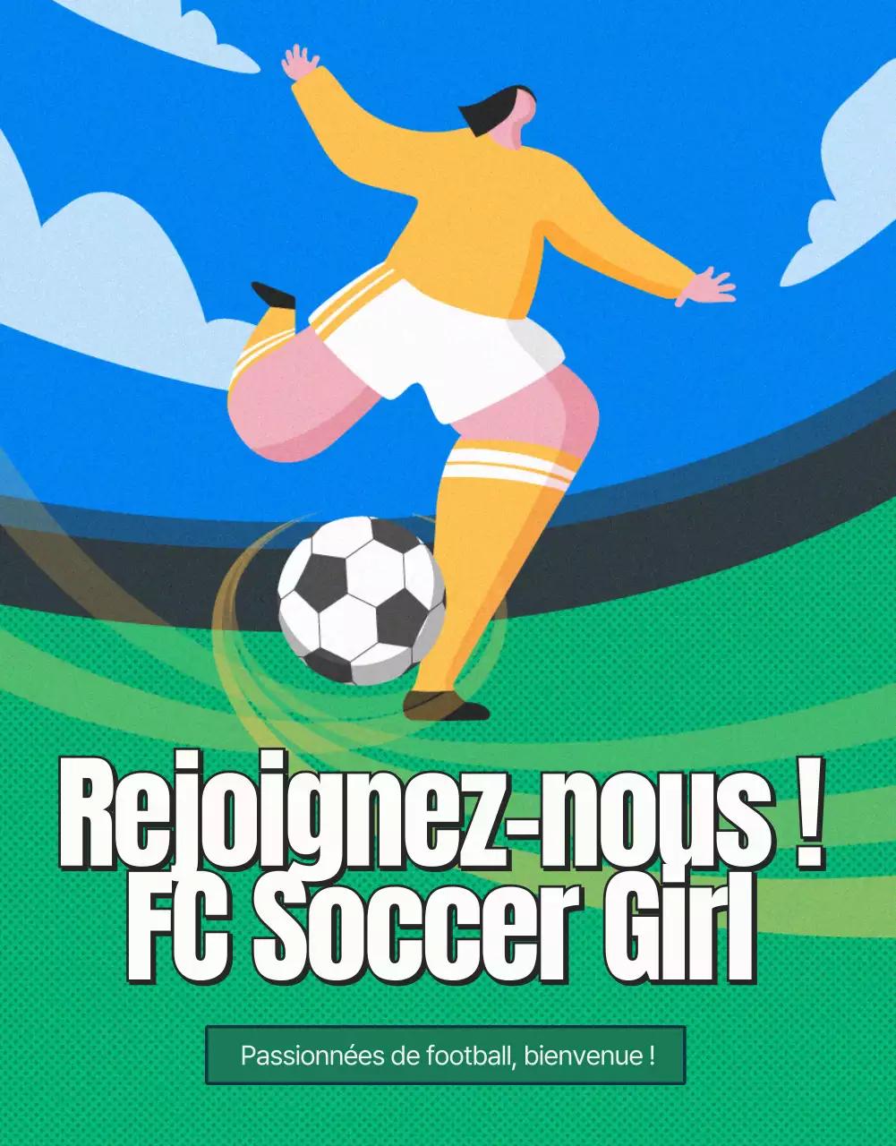 Annonce de recrutement pour le football féminin en vert et jaune