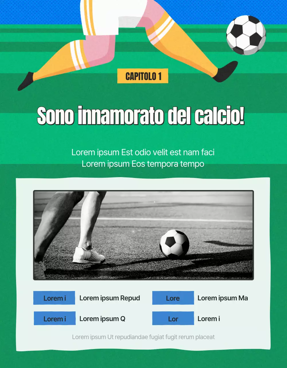 Annuncio di reclutamento per il calcio femminile in verde e giallo