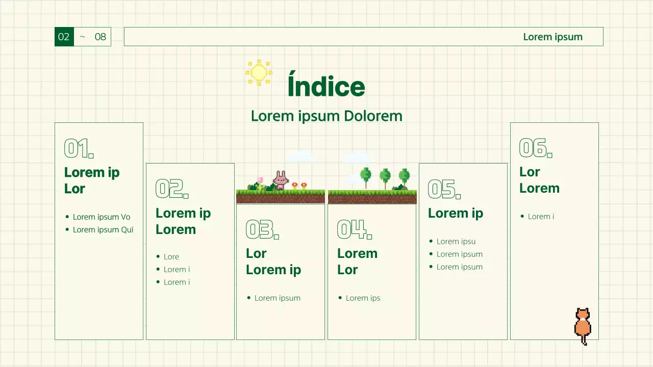 Propuesta de juego con líneas y pixel art con puntos de color verde
