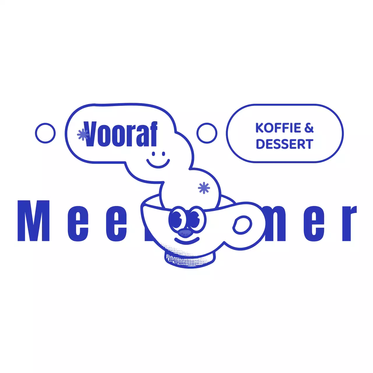 Marineblauw en wit leuk kop karakter koffie shop logo stijl