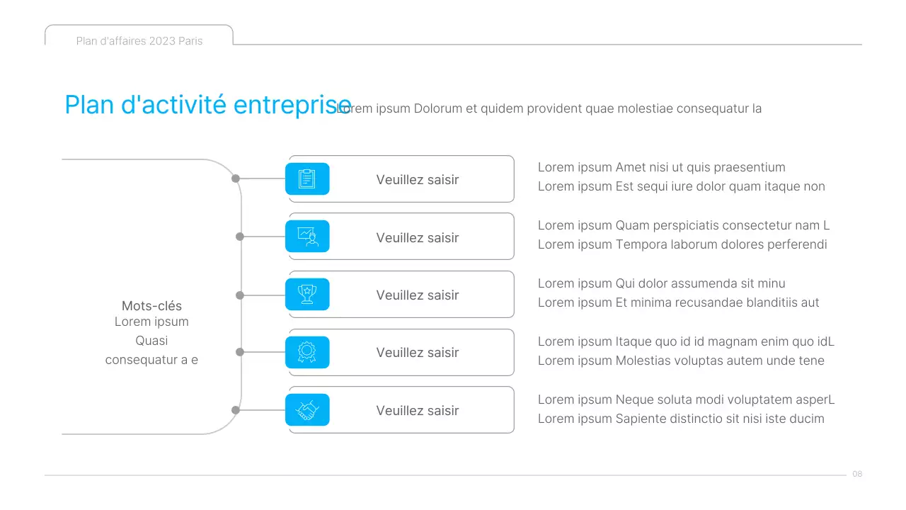 Une présentation de plan d'affaires de contenu culturel propre, en bleu et blanc