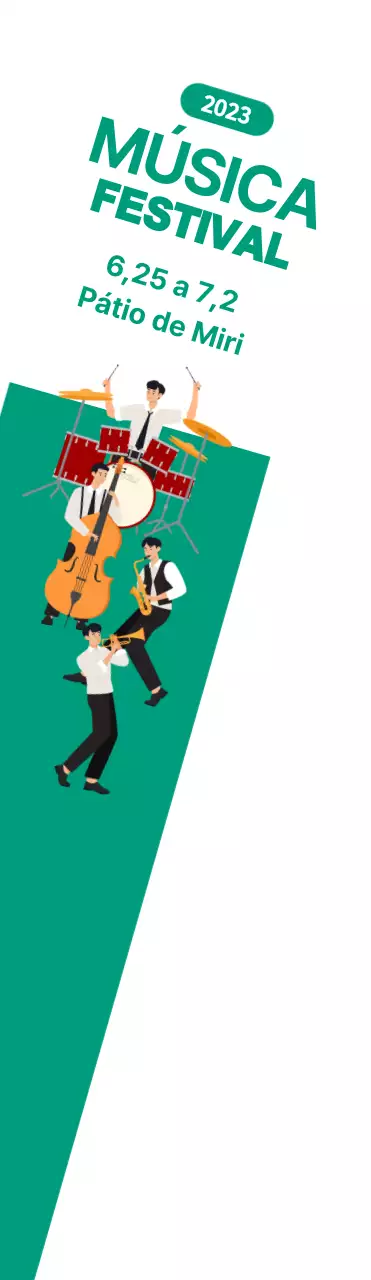 Festival de música promocional de grande formato com banda sobre fundo verde e branco
