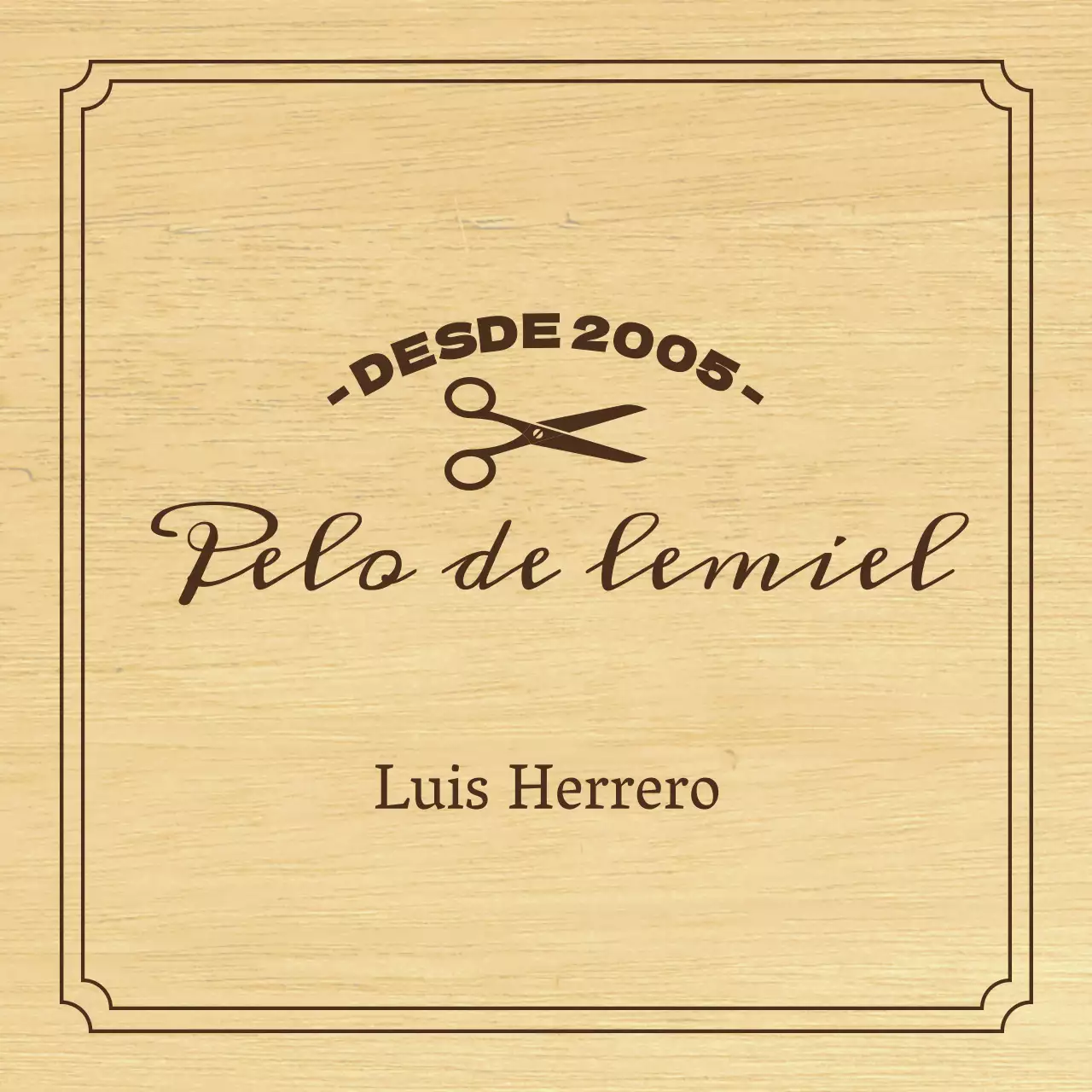 Letrero de peluquería de aspecto clásico con texto en negro e ilustración de unas tijeras.