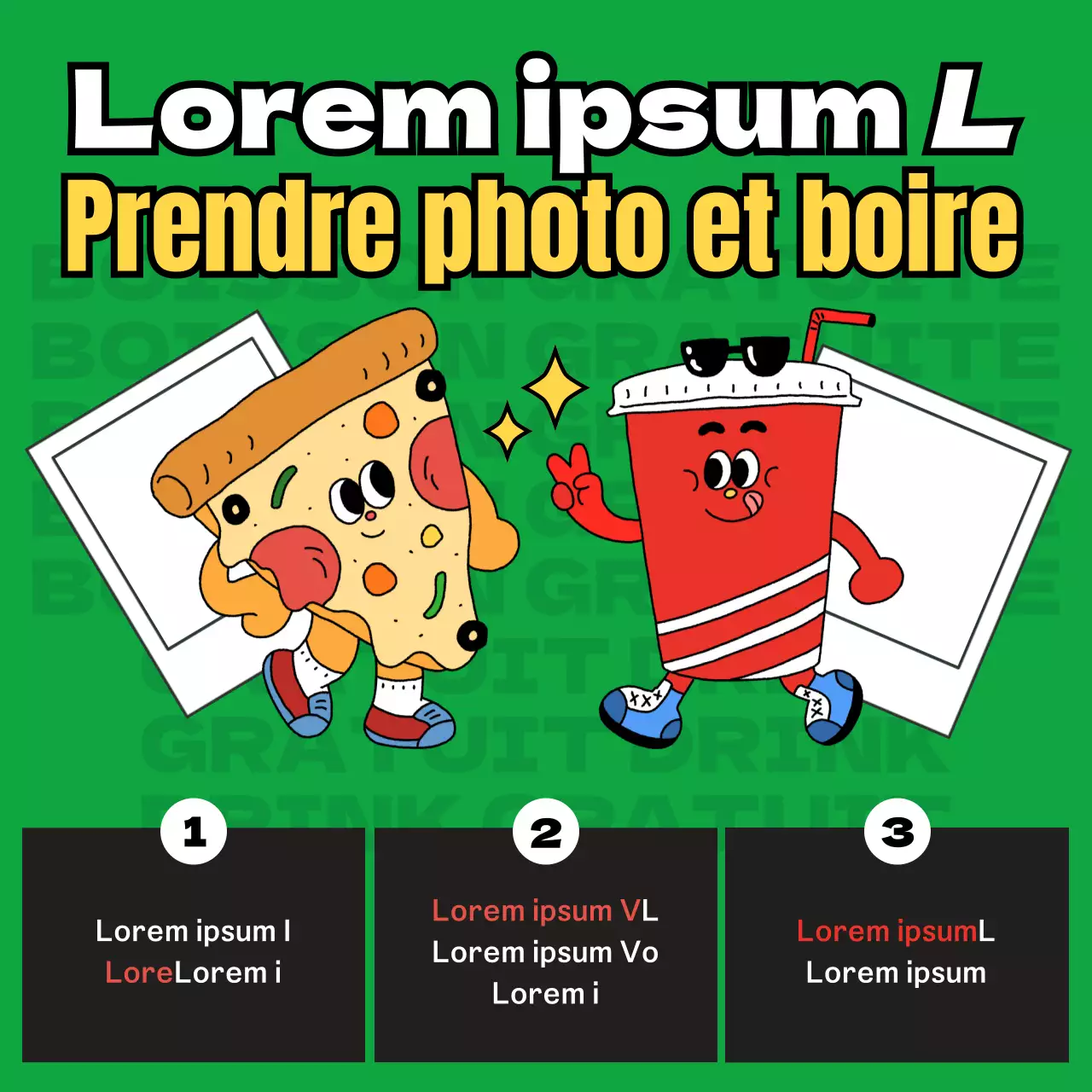 Faites la promotion de votre événement de boissons gratuites avec des couleurs vertes, jaunes et noires très tendance.