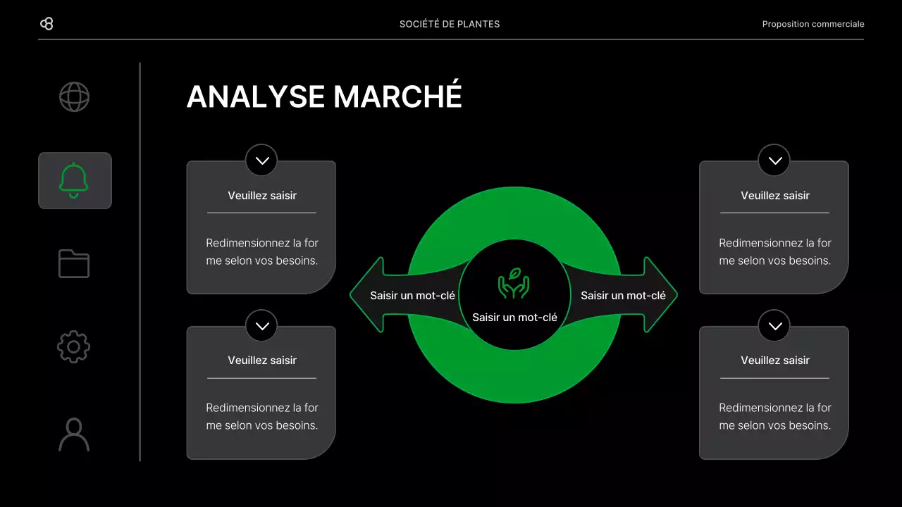 Proposition d'affaires pour une entreprise avec un concept de feuilles naturelles noires et vertes