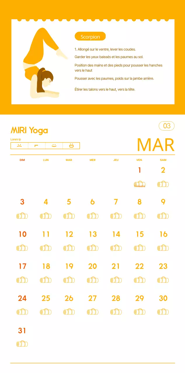 Calendriers orange à distribuer lors de la promotion de votre studio de yoga.