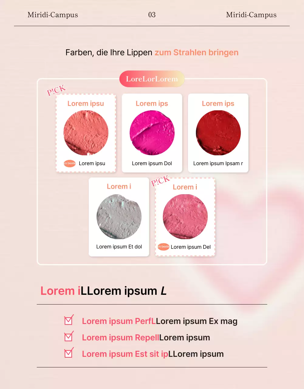 Beauty-Launcheseite mit rosa Lippenstiftmodellen und Instagram-Konzept