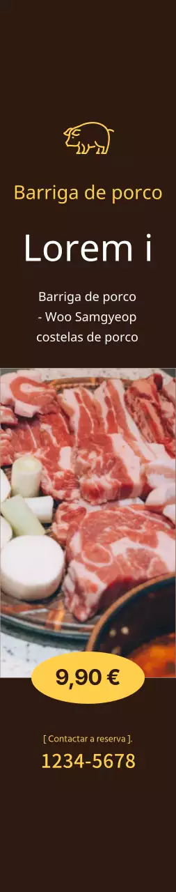 Meio promocional de barriga de porco à discrição sobre fundo castanho