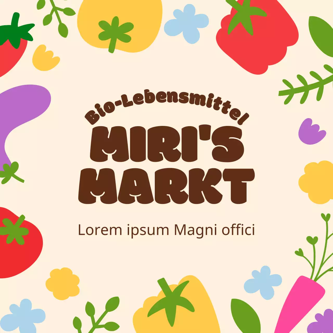 Bio-Markt-Inhalte in Beige, niedliche Illustrationen