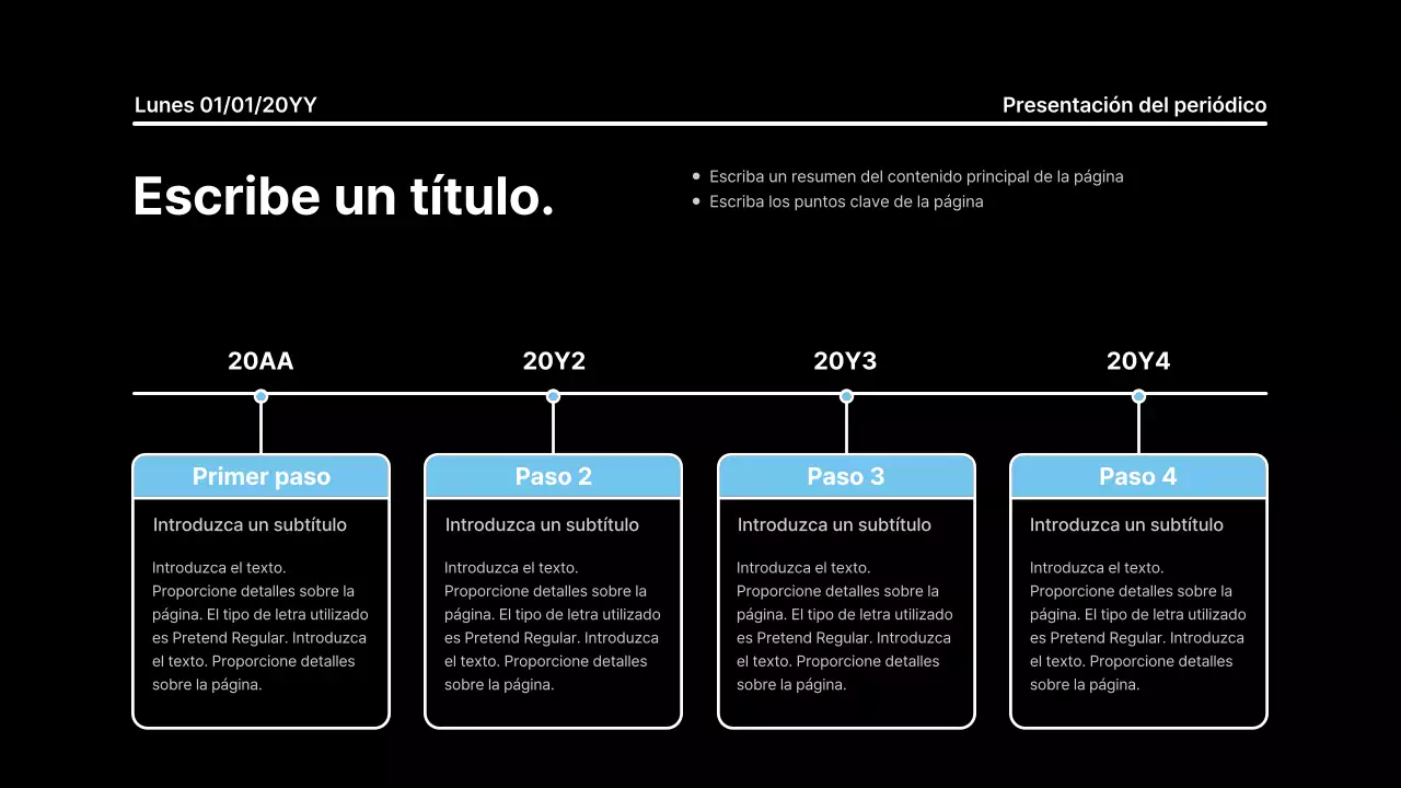 Presentación llamativa con líneas atrevidas en un concepto de periódico sobre fondo negro