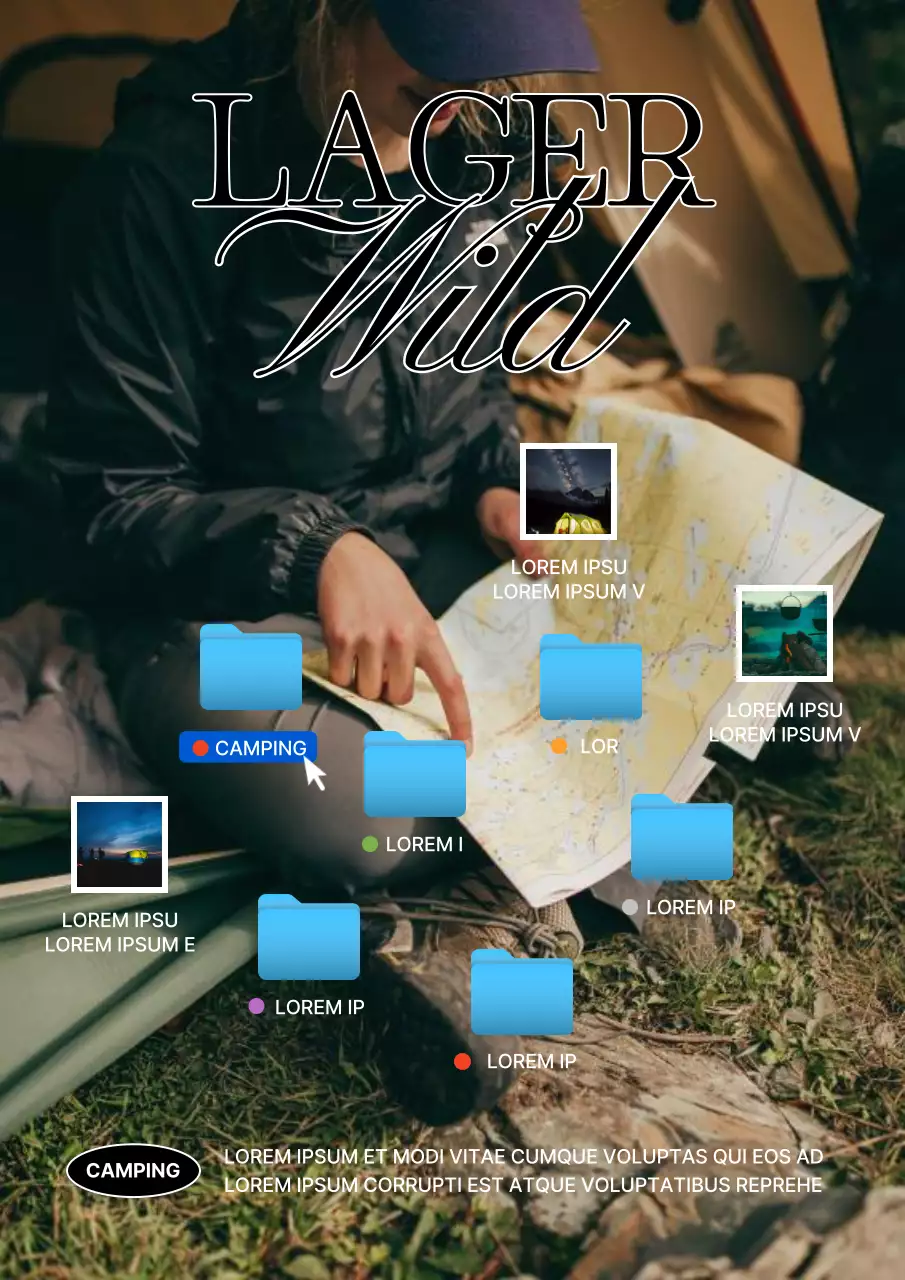 Wallpaper Konzept Camping Marke in hellblau und schwarz