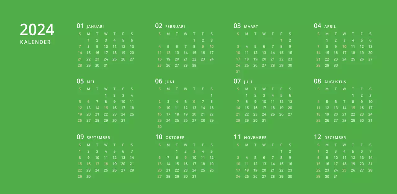 Schattige geïllustreerde groene bureaukalender met familiethema