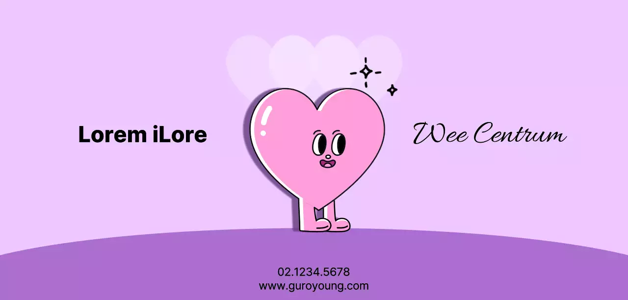 Openbaar jeugdcentrum met schattige hartvormige letters in roze en paars