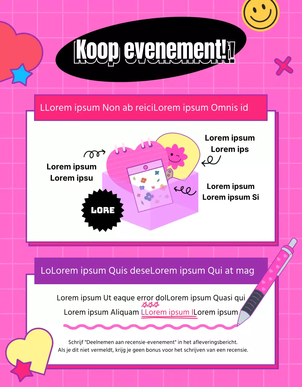 Random Box Event geschreven op een roze whiteboard